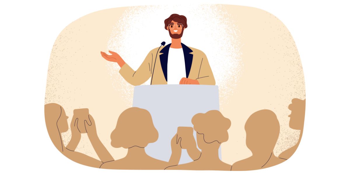 Cartoon of an entertaining keynote speaker