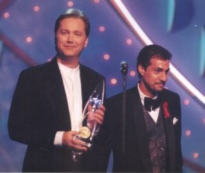 Billy Kirsch and Steve Wariner winning CMA Song of the Year for Holes In The Floor Of Heaven